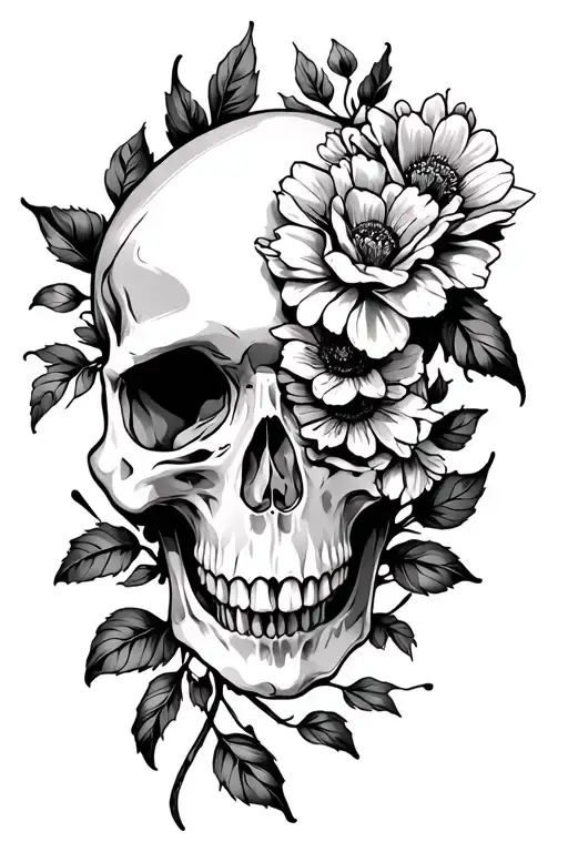 Skull And Flowers Growing Inside
