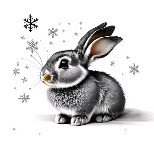 Bunny With Snowflakes Falling