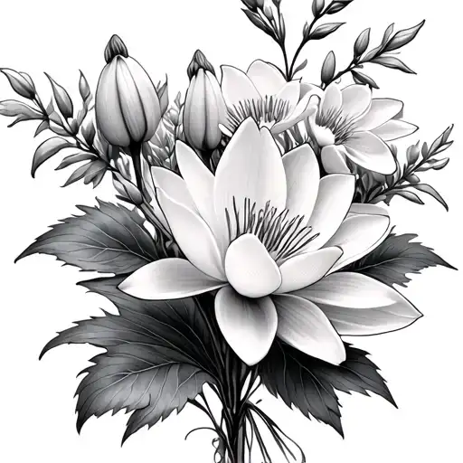 Water Lillie's And Larkspur Flower Bouquet