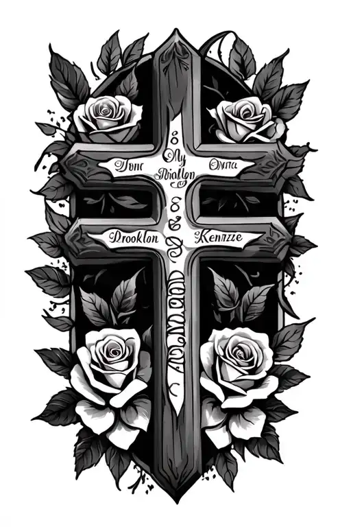 The Cross With Roses Around It And My Daughters Names Brooklyn And Kenzie