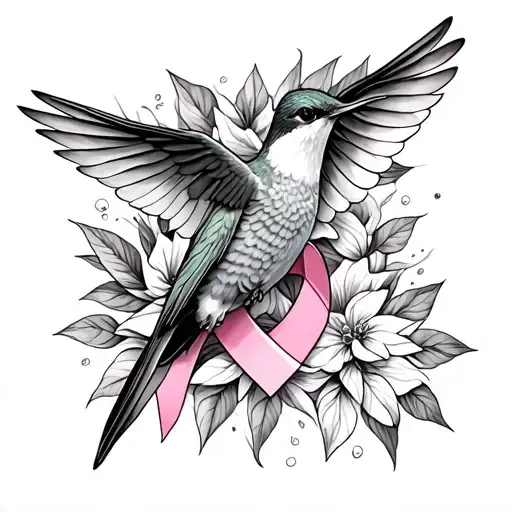 Breast Cancer Ribbon Around A Hummingbird