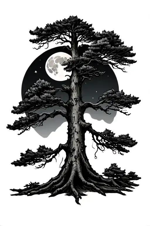 Tiny Redwood Tree With Moon