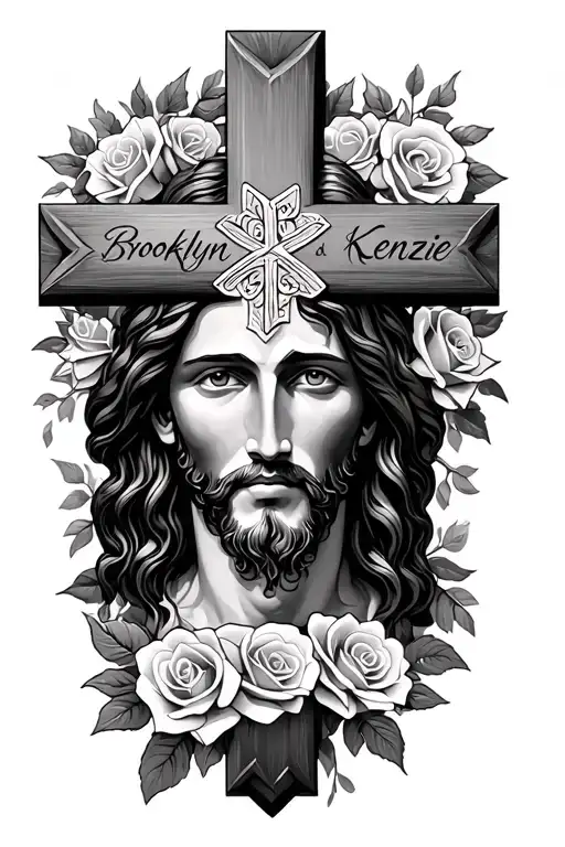 The Cross With Jesus Face With Roses Around It And My Daughters Names Brooklyn And Kenzie