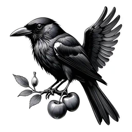 Cherry Blossum With Crow Enclosing It In Wings