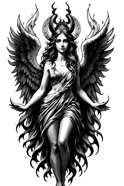 Aries Zodiac Sign Female Angel Burning Wings