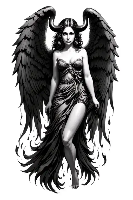 Aries Zodiac Sign Sexy Female Angel Burning Wings