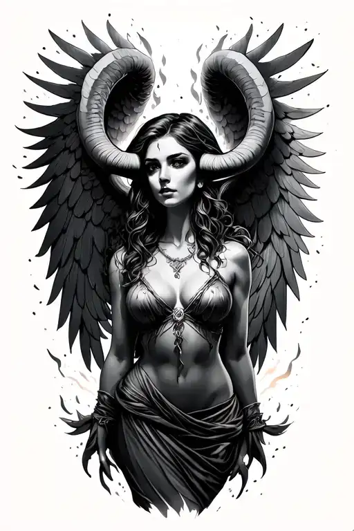Aries Zodiac Sign Sexy Female Angel Burning Wings