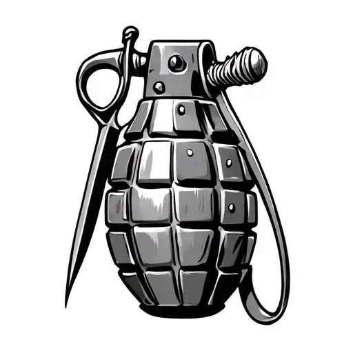 Hand Grenade With Dagger In The Top Half Tattoo idea