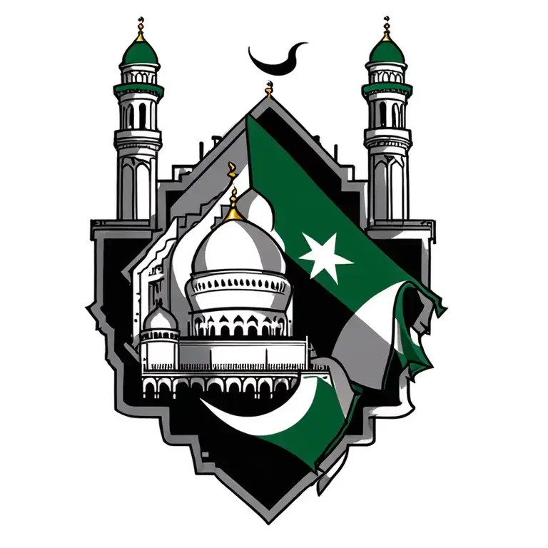 Mosque With Pakistan Flag In Background