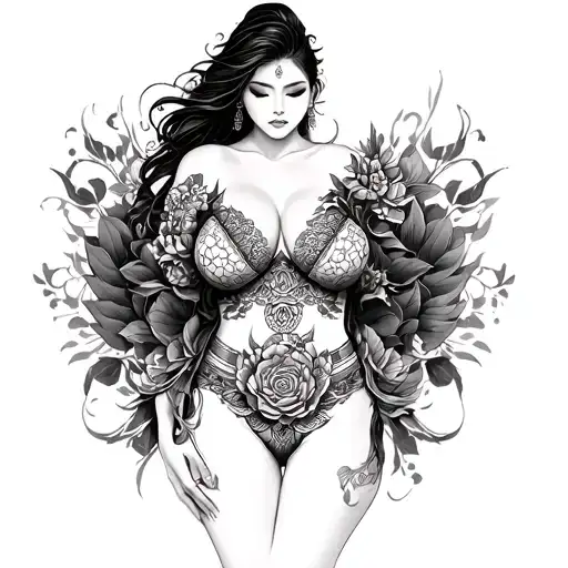 Female Sexy Chest Breast Tattoo Asian Thai Inspired