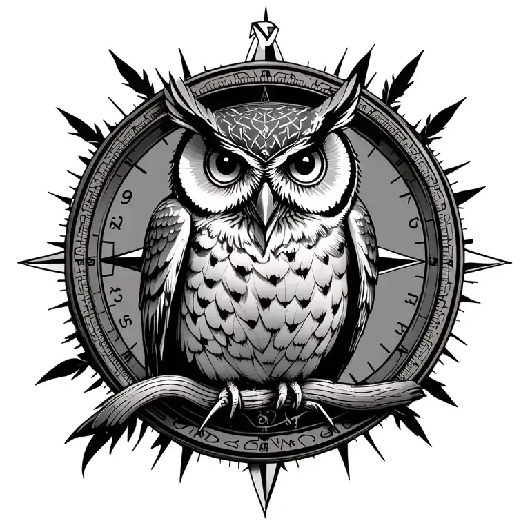 Owl Compass Surrounded By Various