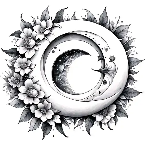 Sun And Moon With Flowers