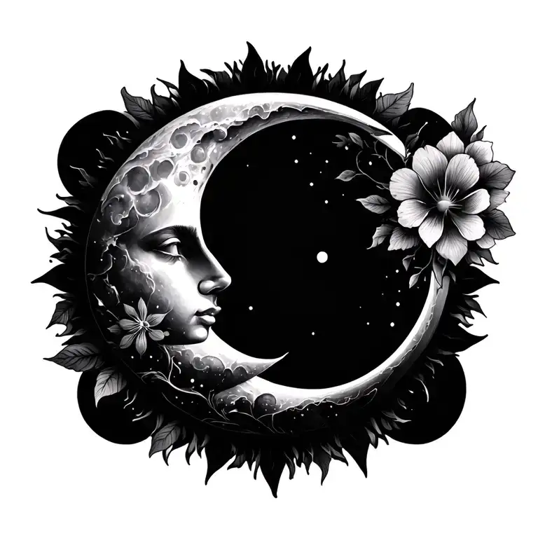 Sun And Moon With Flowers