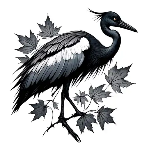Crane With Maple Leaves