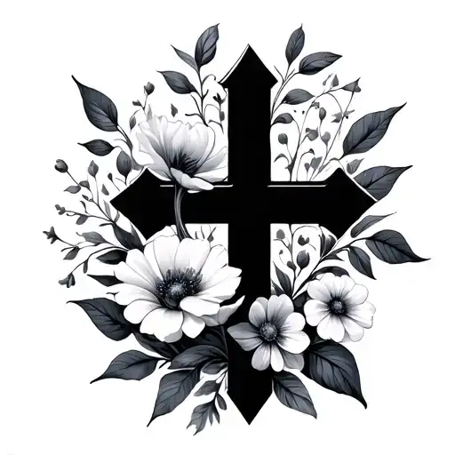 Negative Space Cross Surrounded By Flowers Growing