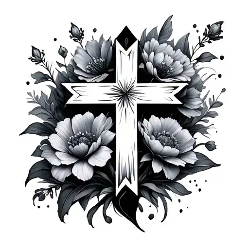 Negative Space Cross Surrounded By Flowers Growing