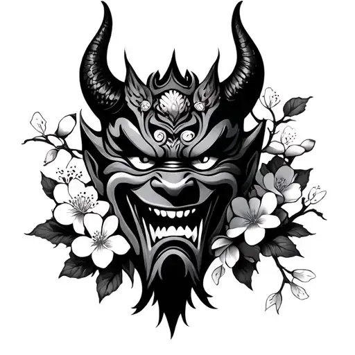 Oni Mask With Cherry Blossoms