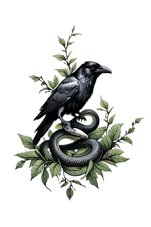 Vines And Greenery With Snakes And A Raven