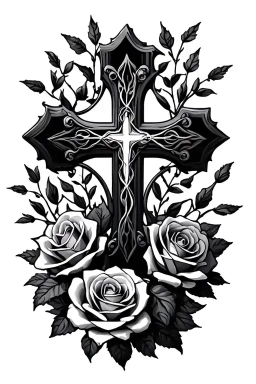 Christian Cross With Roses Surrounding