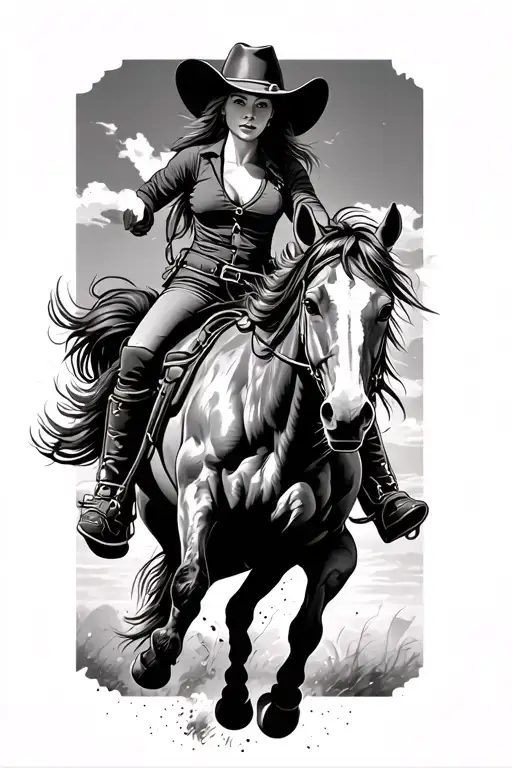 Cowgirl On Horse Bucking Horse