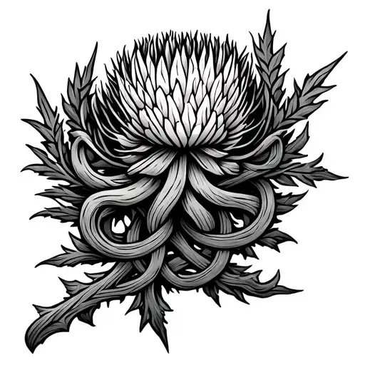 Scottish Thistle With Celtic Love Knot Roots Surrounded