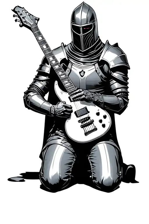 Knight Kneeling Holding Electric Guitar