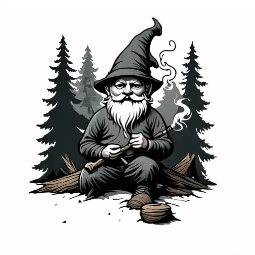 Skinny Gnome In Woods Smoking