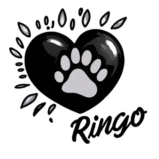 A Line Drawn Heart With A Paw Print In It With The Name Ringo Underneath It