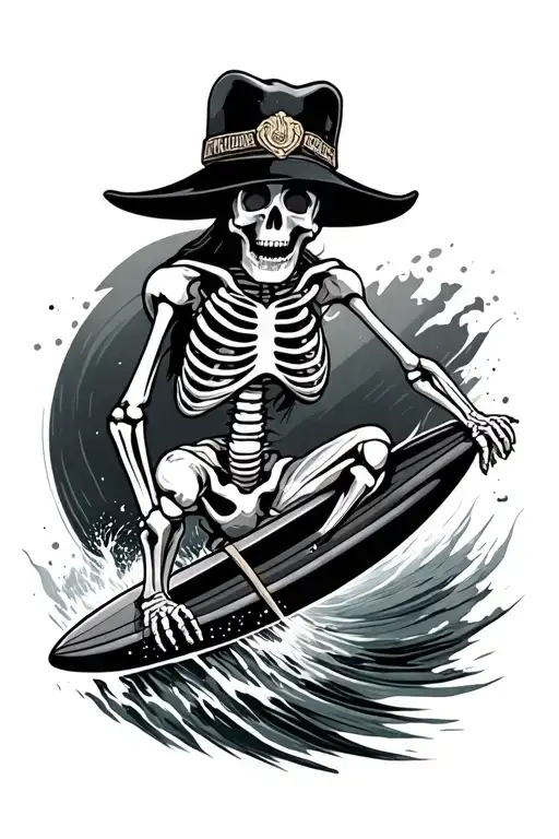 Skeleton Surfing With A Padre Hat On Top