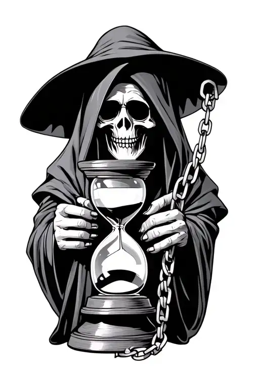 Grim Reaper No Face Holding Hourglass By A Chain Wrapped
