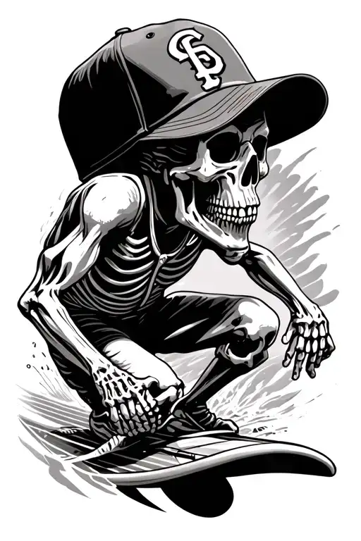 Skeleton Surfing With A Padres Baseball Hat On