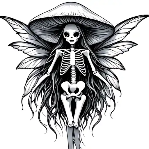 Mushroom Skeleton Fairy Simple Outline