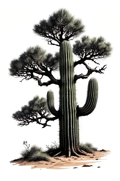 Pine Tree And Saguaro Cactus
