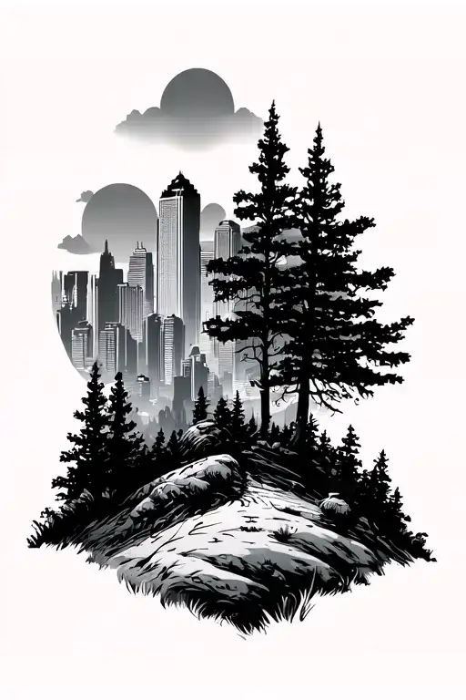 Skyline Silhouette Forest Top Desert Bottom