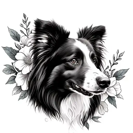 Collie And Flowers