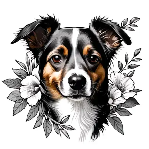 A Dog With Flower And Olive Trees