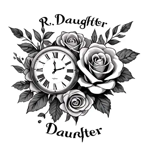 R Daughter Name And Wife Name With Roses And A Clock
