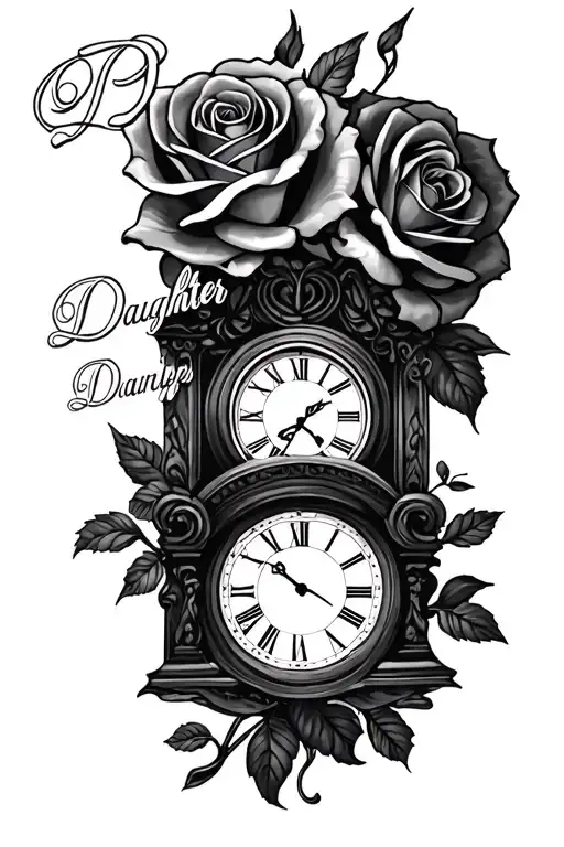 R Daughter Name And Wife Name With Roses And A Clock