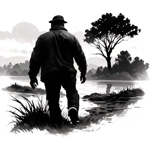 A Silloette Man Walking Away In Nature