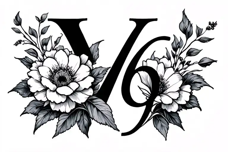 Flower Intertwined The Letter V And Roman Numeral 6