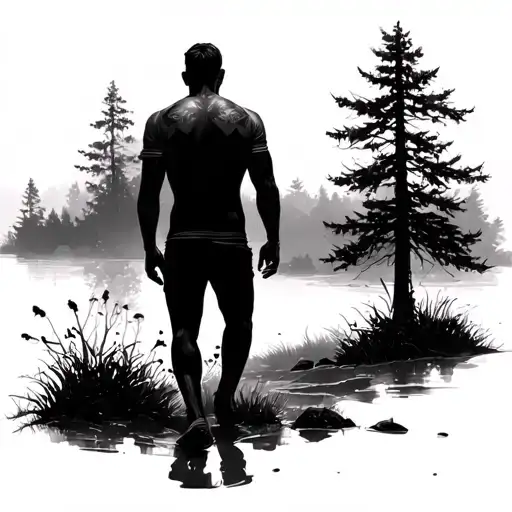 A Silloette Man Walking Away In Nature