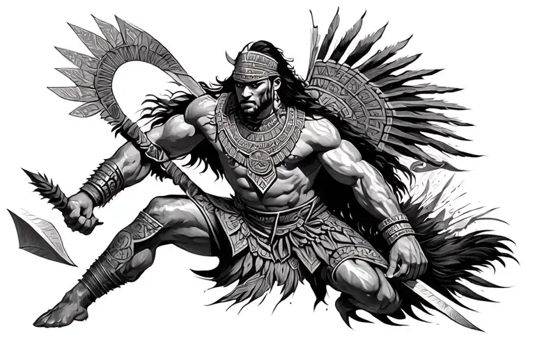 Aztec Warrior Battling