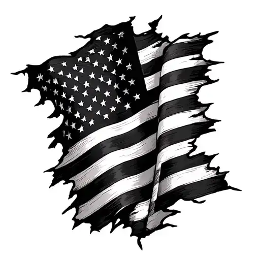 American Flag Ripped And Waving Flag Half
