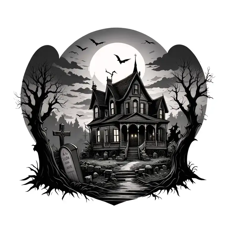 Haunted House And Graveyard Scene