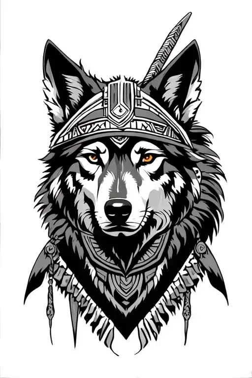 Aztec Warrior And Wolf