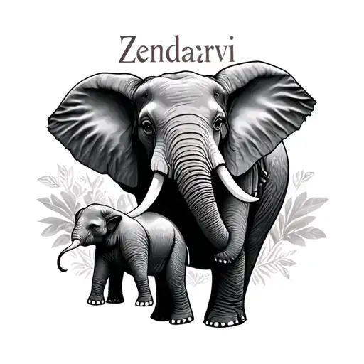 Mother Elephant And Baby With The Name Zendarvi