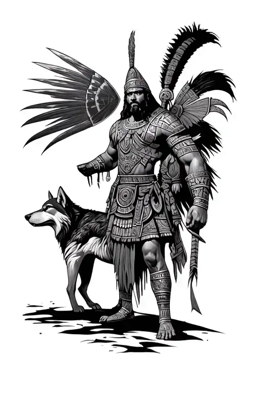Aztec Warrior With Wolf Under Him