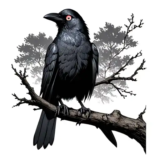 Itachi Uchiha S Crow Having Mongekyou Sharingan Eyes Sitting On A Tree Branch