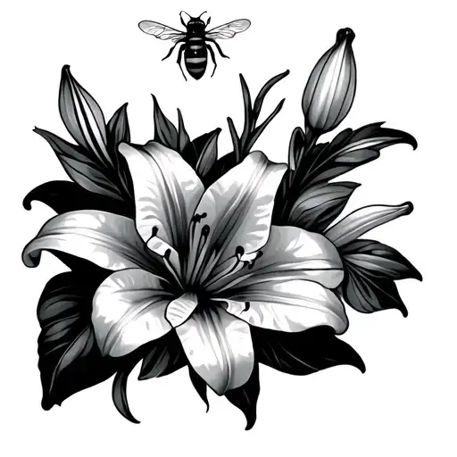 Lily Flowers And Bee Surrounded