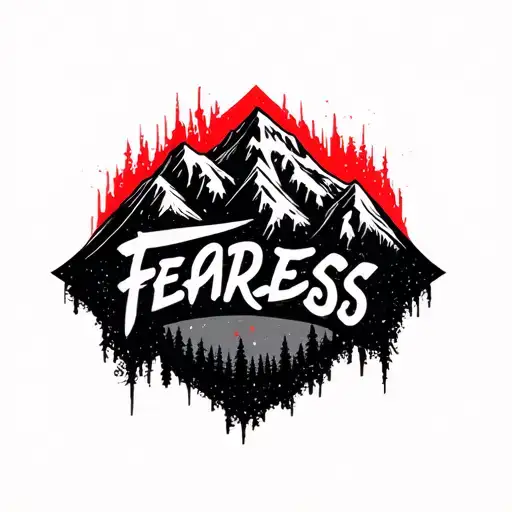 Mountain In Black With Word Fearless In Red